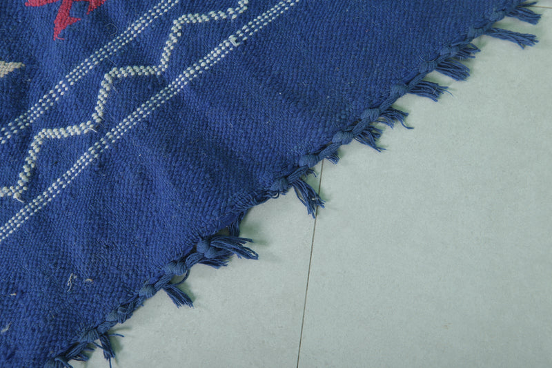 Handwoven Blue Moroccan Rug 3.2 x 4.5 FT - Vibrant Geometric Patterns