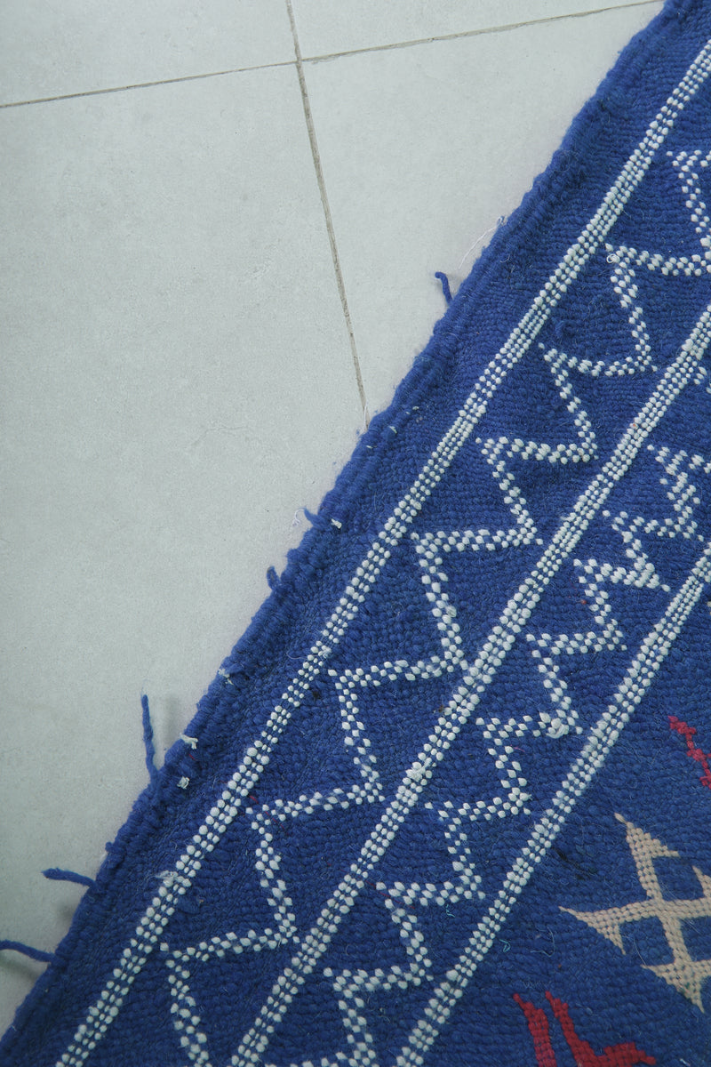 Handwoven Blue Moroccan Rug 3.2 x 4.5 FT - Vibrant Geometric Patterns