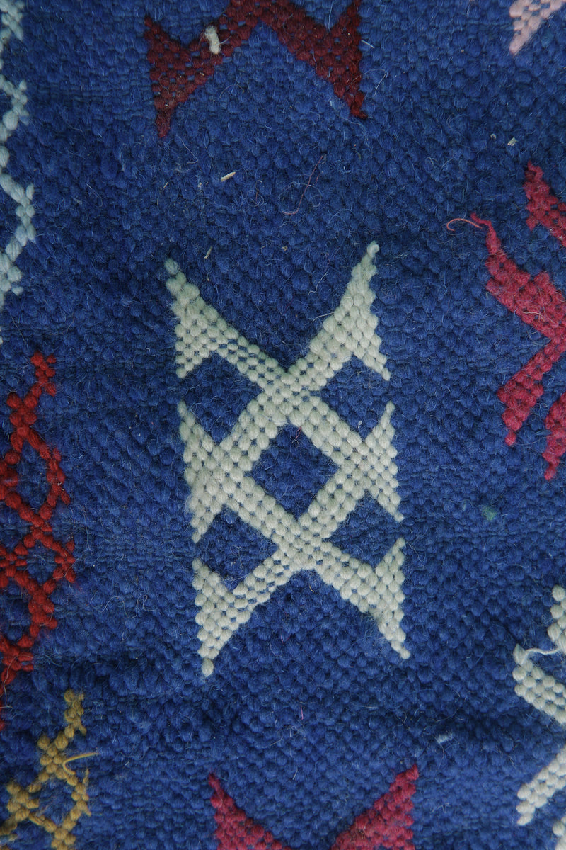 Handwoven Blue Moroccan Rug 3.2 x 4.5 FT - Vibrant Geometric Patterns