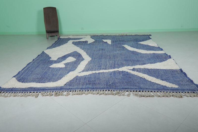 Moroccan Rug 8.1x10.3 FT - Handwoven Abstract Blue and White Design