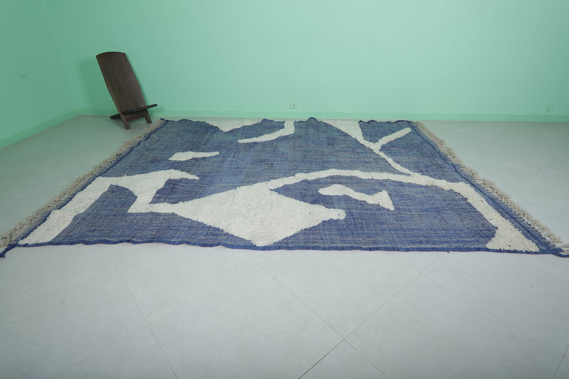 Moroccan Rug 8.1x10.3 FT - Handwoven Abstract Blue and White Design