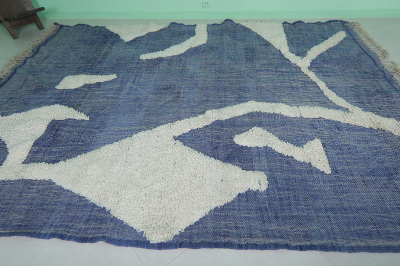 Moroccan Rug 8.1x10.3 FT - Handwoven Abstract Blue and White Design