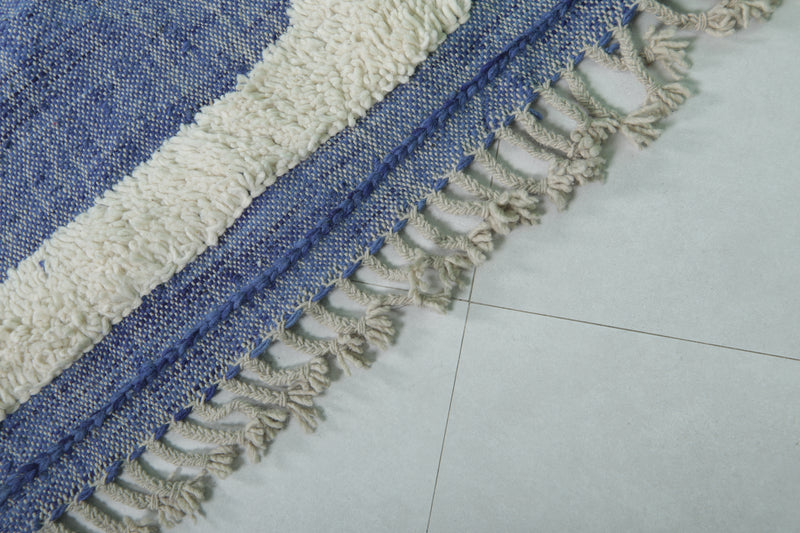 Moroccan Rug 8.1x10.3 FT - Handwoven Abstract Blue and White Design