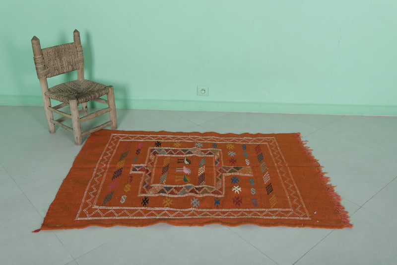 Orange Moroccan Kilim Rug - 3 FT X 4.6 FT - Handwoven Wool