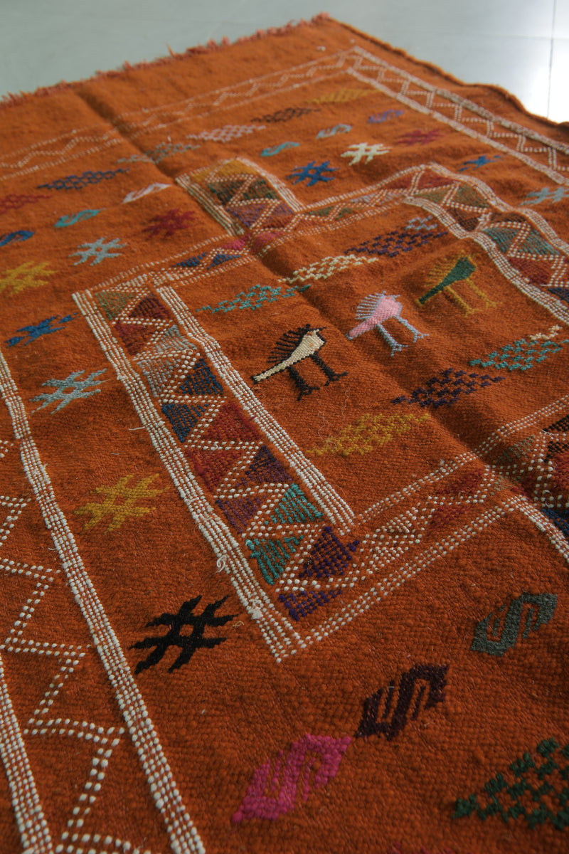 Orange Moroccan Kilim Rug - 3 FT X 4.6 FT - Handwoven Wool