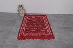 Red vintage handwoven kilim rug 3.1 FT X 5 FT