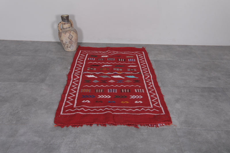 Red Vintage Handwoven Kilim Rug 3.1 FT X 5 FT - Traditional Elegance