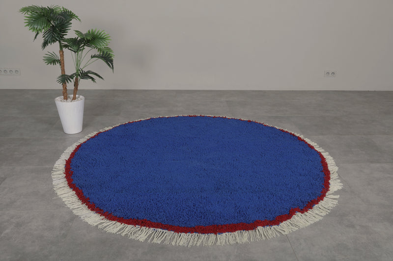 Round Moroccan wool - custom rounded rug - Blue rug