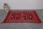 Red vintage handwoven kilim rug 3.1 FT X 5 FT