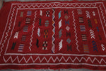 Red vintage handwoven kilim rug 3.1 FT X 5 FT