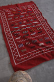 Red vintage handwoven kilim rug 3.1 FT X 5 FT