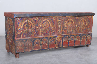 Vintage Moroccan chest  H 20.4  inches x W 49.6 inches x D 13.7 inches - wood chest