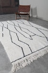 Modern Moroccan Rug - 5.3 x 8 ft | White with Abstract Black Lines