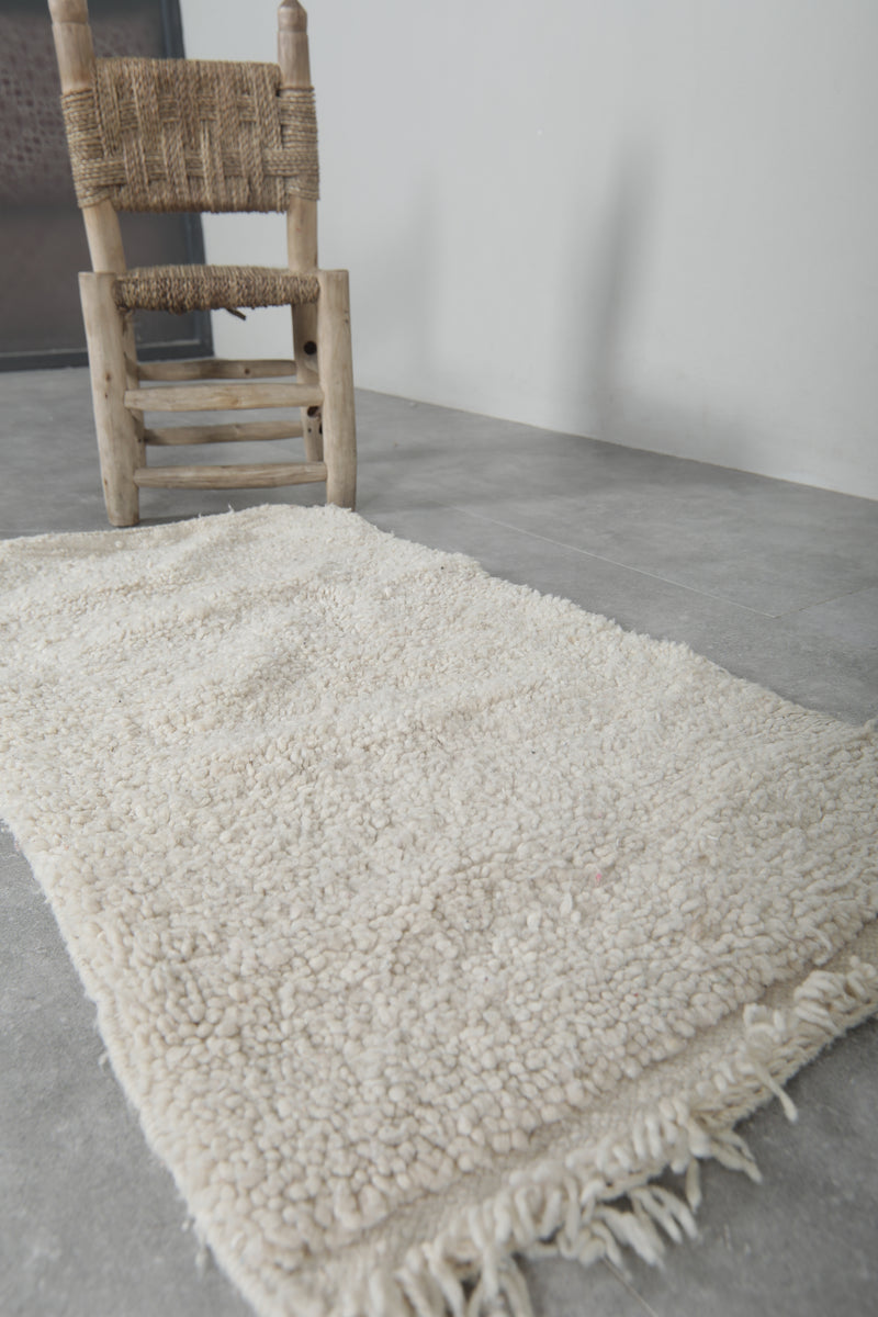 Handmade Beni Ourain Rug 1.7 x 3.2 ft – Simple Beige Wool Carpet