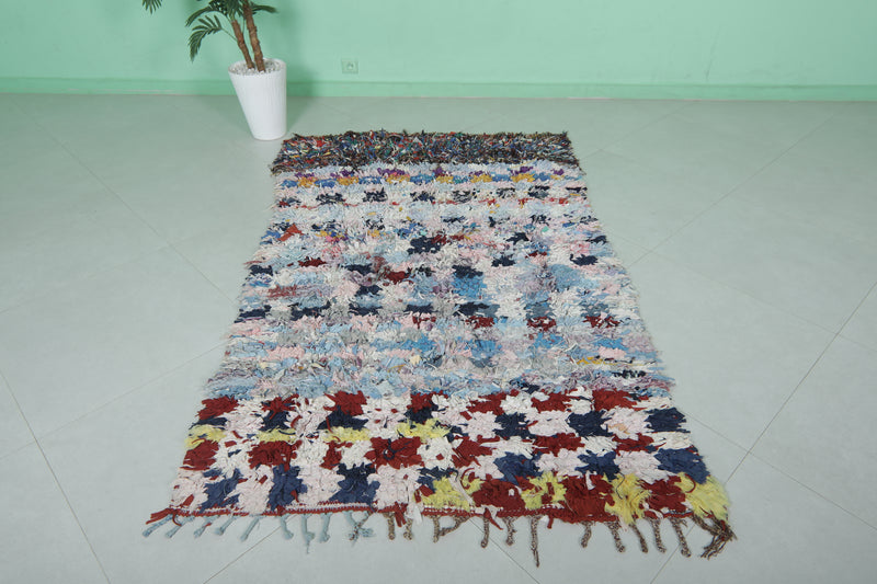 Colorful Moroccan Boucherouite Rug - 4x6.6 ft | Handwoven Eco-Friendly Design