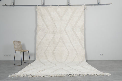 Large Moroccan Wool Rug - 6.8 FT × 13.3 FT | Handwoven Ivory Rug with Geometric Pattern