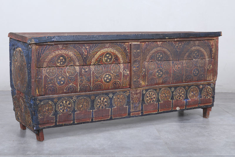 Vintage Moroccan chest  H 22.4 inches x W 52.3 inches x D 13.7 inches