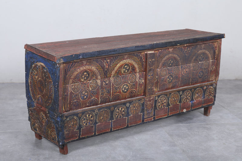 Vintage Moroccan chest  H 22.4 inches x W 52.3 inches x D 13.7 inches