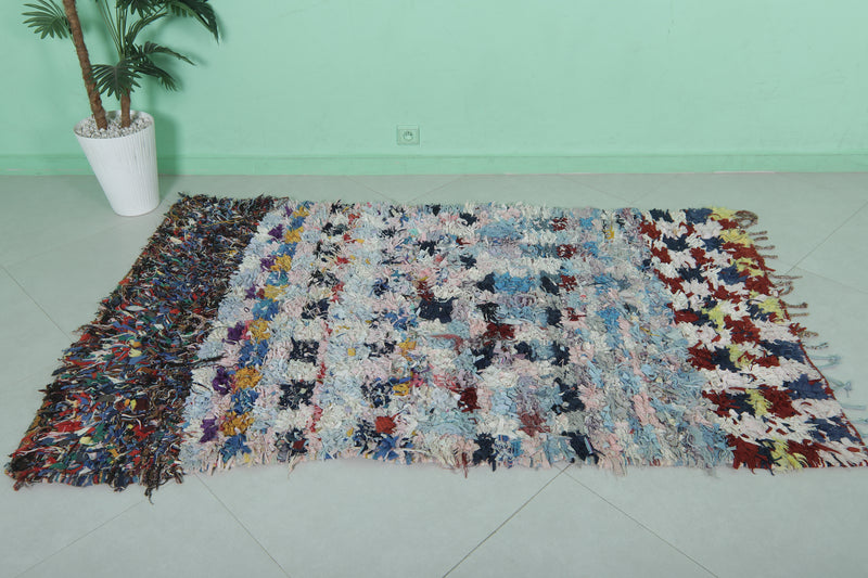 Colorful Moroccan Boucherouite Rug - 4x6.6 ft | Handwoven Eco-Friendly Design