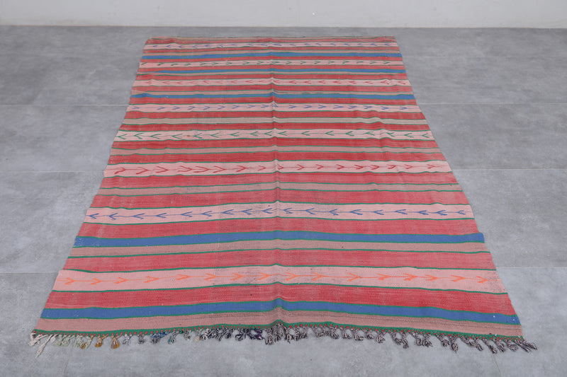 Handwoven Striped Moroccan Kilim Rug - 4.7x7.7 ft