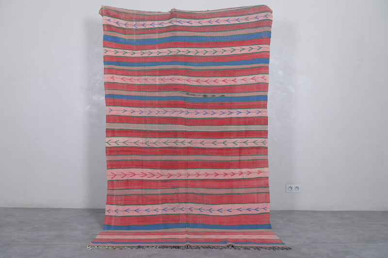 Handwoven Striped Moroccan Kilim Rug - 4.7x7.7 ft