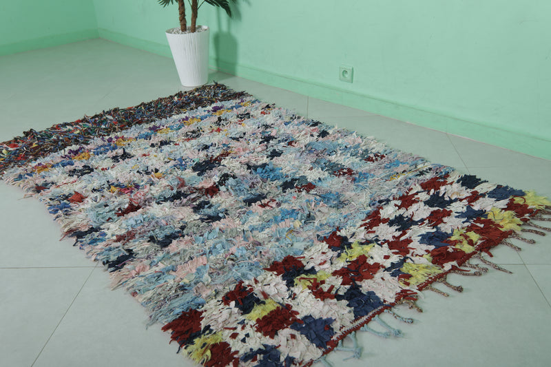 Colorful Moroccan Boucherouite Rug - 4x6.6 ft | Handwoven Eco-Friendly Design