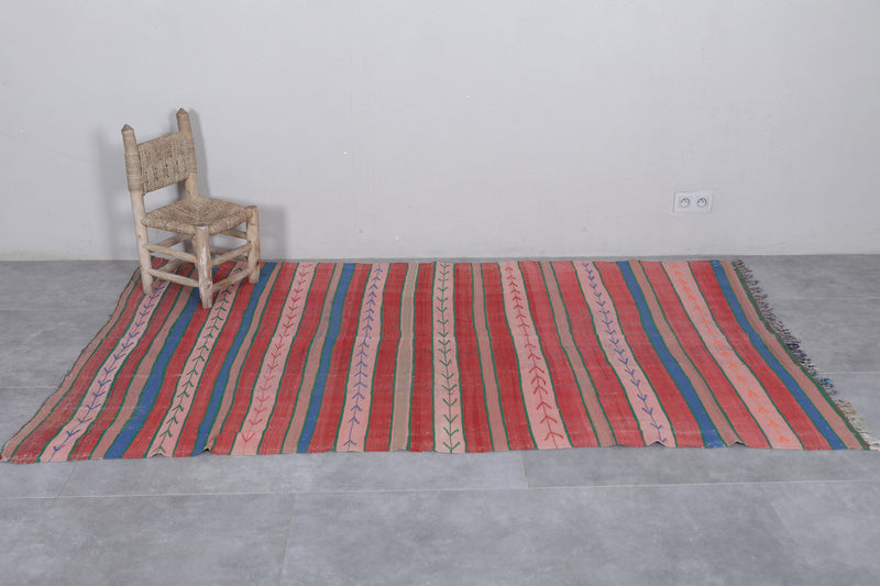 Handwoven Striped Moroccan Kilim Rug - 4.7x7.7 ft