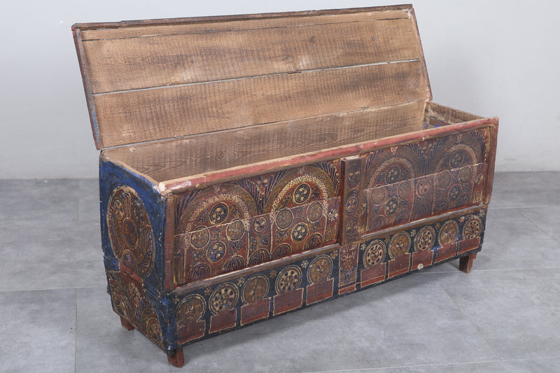 Vintage Moroccan chest  H 22.4 inches x W 52.3 inches x D 13.7 inches