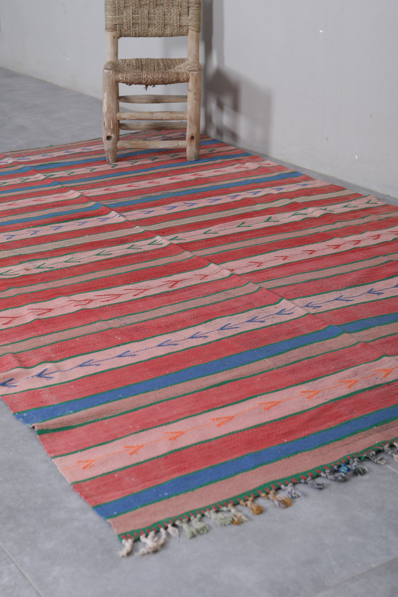 Handwoven Striped Moroccan Kilim Rug - 4.7x7.7 ft