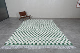 Modern Moroccan Rug - 7.8 x 9.8 ft | Green & White Checkered Pattern