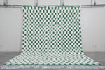 Modern Moroccan Rug - 7.8 x 9.8 ft | Green & White Checkered Pattern