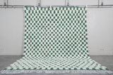 Modern Moroccan Rug - 7.8 x 9.8 ft | Green & White Checkered Pattern