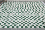 Modern Moroccan Rug - 7.8 x 9.8 ft | Green & White Checkered Pattern