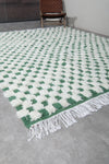 Modern Moroccan Rug - 7.8 x 9.8 ft | Green & White Checkered Pattern