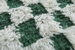 Modern Moroccan Rug - 7.8 x 9.8 ft | Green & White Checkered Pattern