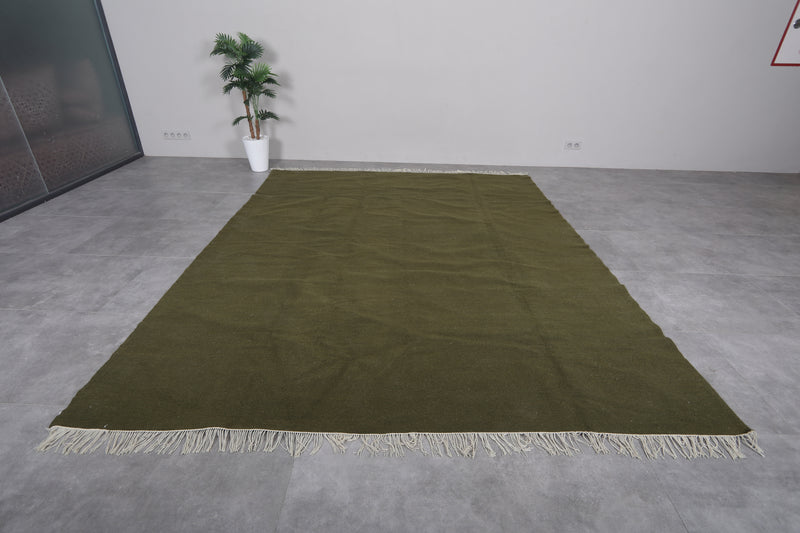 Moroccan Rug 8.1x10.3 FT - Handwoven Olive Green Wool