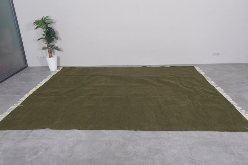 Moroccan Rug 8.1x10.3 FT - Handwoven Olive Green Wool