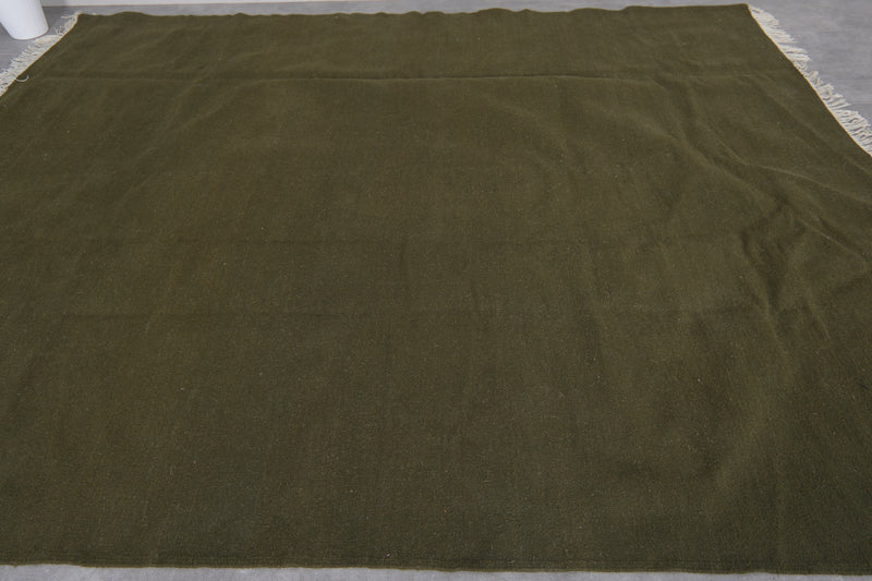 Moroccan Rug 8.1x10.3 FT - Handwoven Olive Green Wool