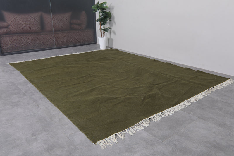 Moroccan Rug 8.1x10.3 FT - Handwoven Olive Green Wool