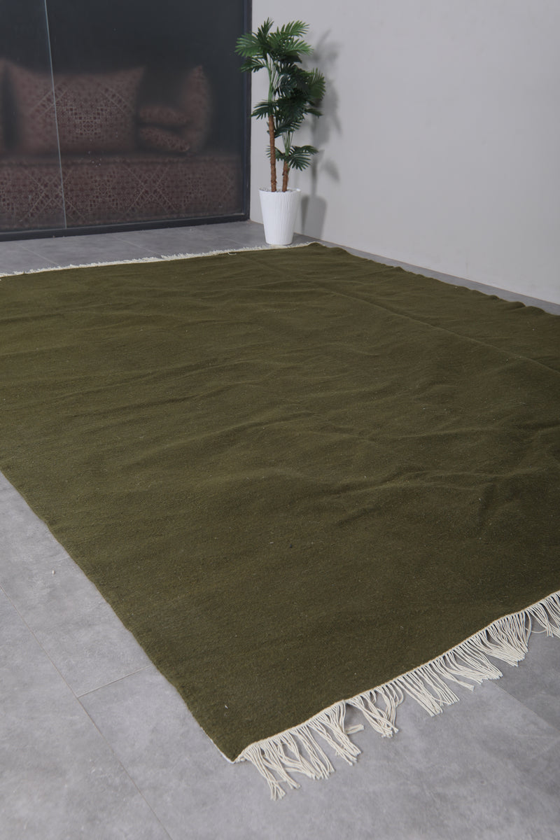 Moroccan Rug 8.1x10.3 FT - Handwoven Olive Green Wool