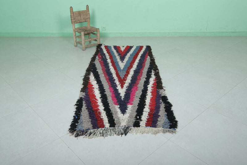 Moroccan Runner Boucherouite Rug 2.9 x 6.7 Feet - Striking V-Pattern Hallway Rug