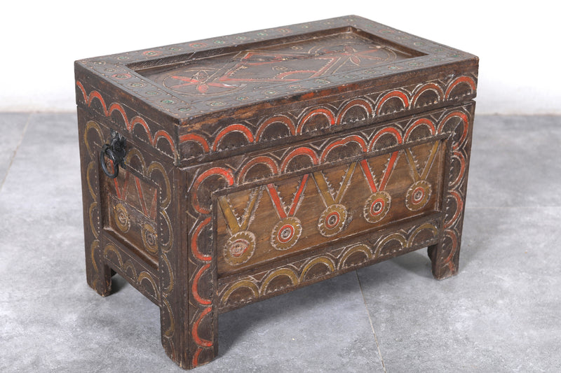 Vintage Moroccan chest  H 13.7 INCHES X W 19.8 INCHES X D 11.4 INCHES