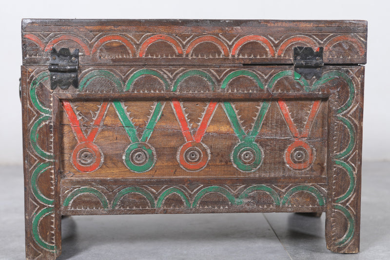 Vintage Moroccan chest  H 13.7 INCHES X W 19.8 INCHES X D 11.4 INCHES