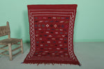 Red moroccan handwoven kilim rug 3.1 FT X 4.6 FT