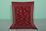 Red moroccan handwoven kilim rug 3.1 FT X 4.6 FT