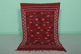 Red moroccan handwoven kilim rug 3.1 FT X 4.6 FT