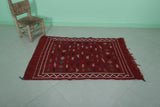 Red moroccan handwoven kilim rug 3.1 FT X 4.6 FT