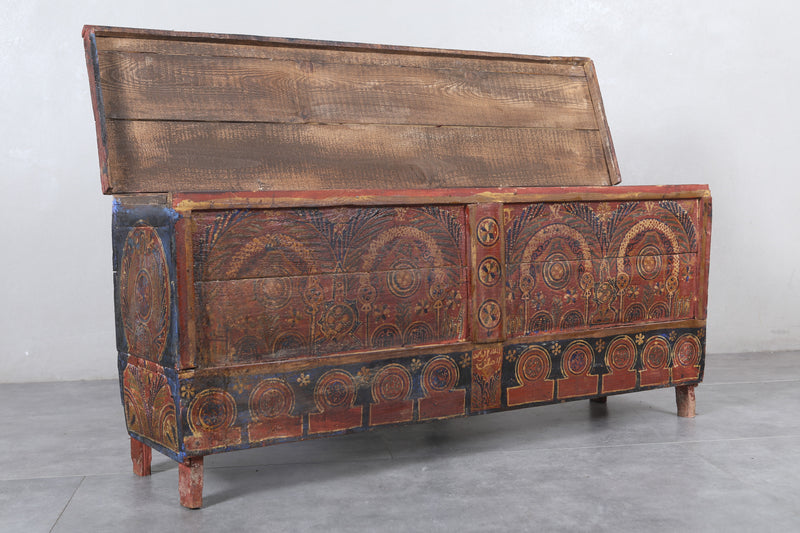 Vintage Moroccan chest  H 22 inches x W 51.1 inches x D 13.7 inches