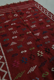 Red moroccan handwoven kilim rug 3.1 FT X 4.6 FT