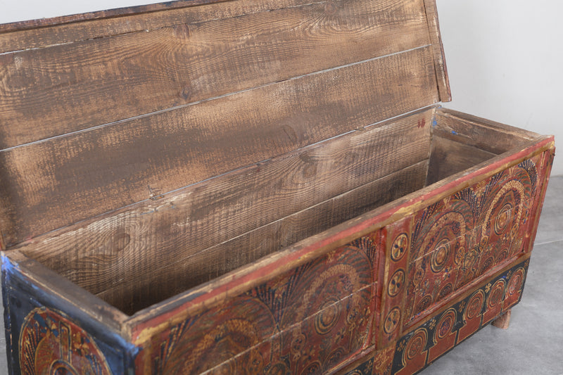 Vintage Moroccan chest  H 22 inches x W 51.1 inches x D 13.7 inches